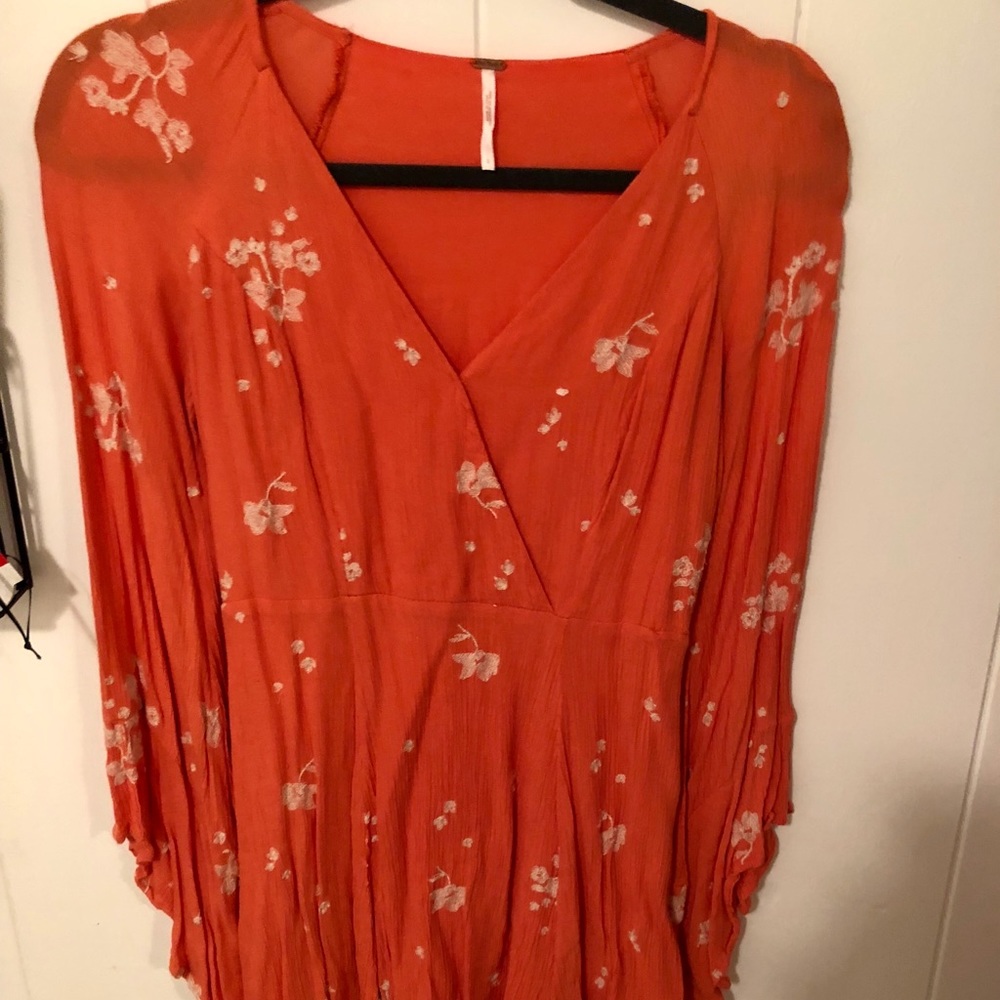 Free People Orange Embroidered Dress